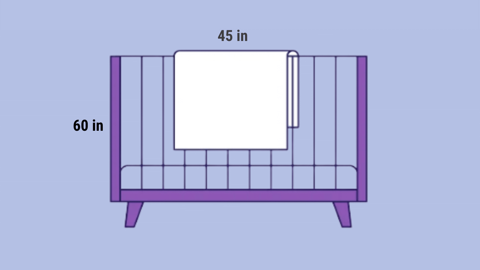 Crib blanket measuring 60 inches long and 45 inches wide