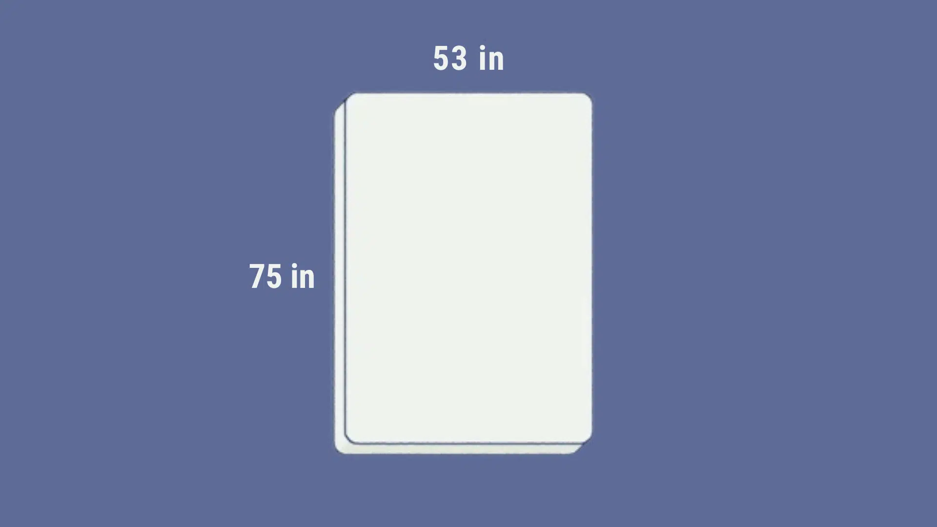 A full mattress measuring 75 inches long and 53 inches wide.