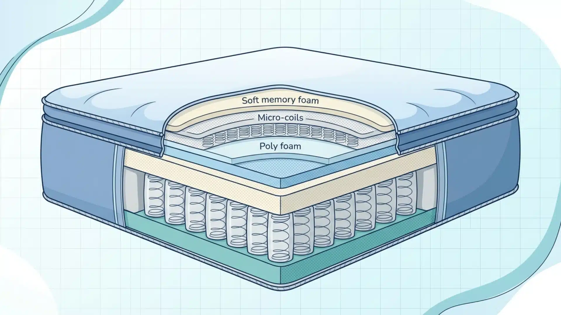Infographic of a pillow top mattress with raised plush top and layer structure.