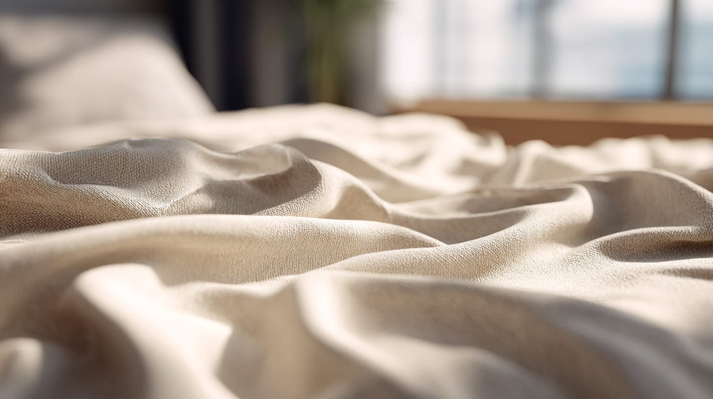 Soft bamboo rayon bedding in a bright bedroom with a light, smooth, airy feel.