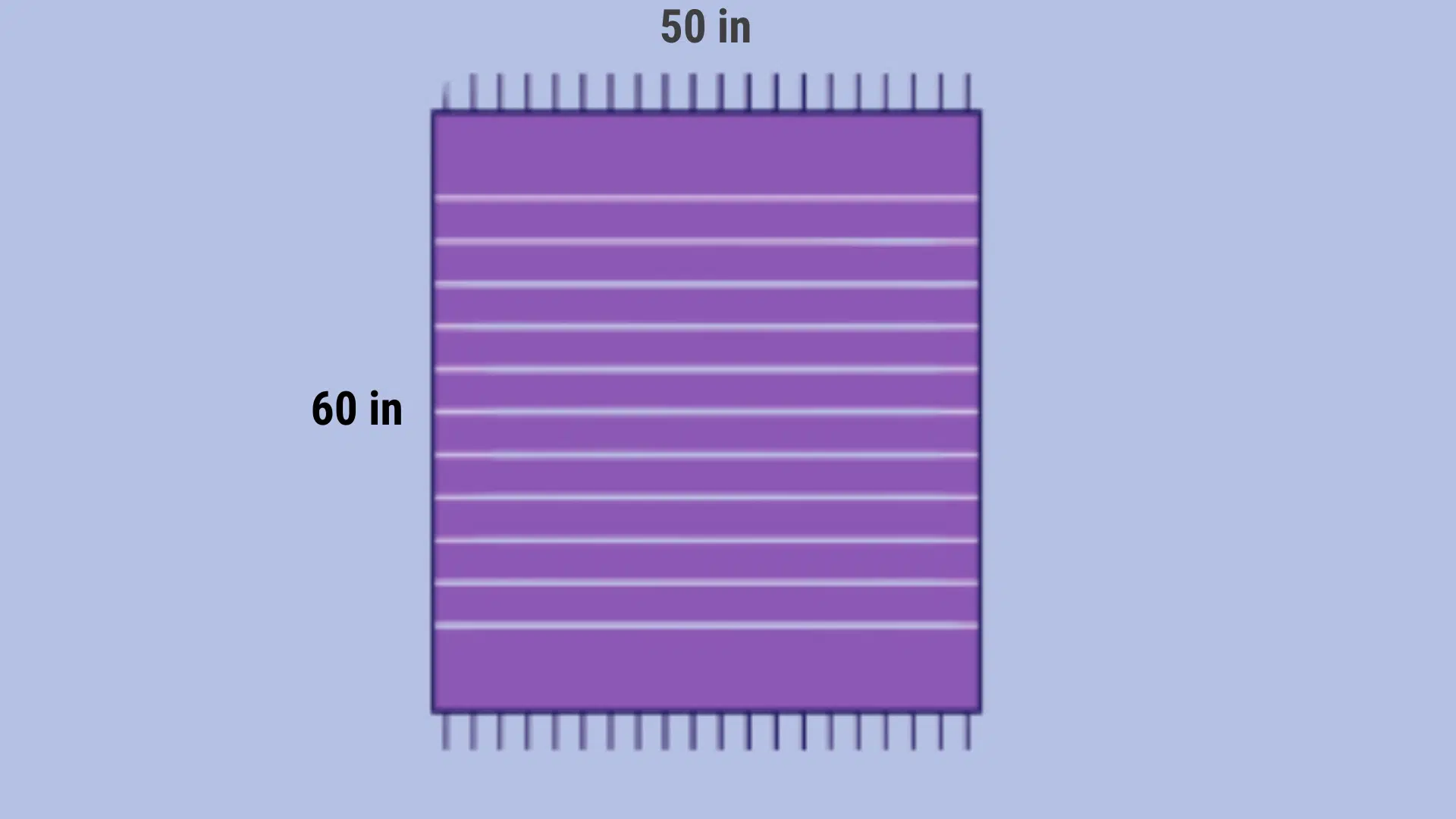 Throw blanket measuring 60 inches long and 50 inches wide
