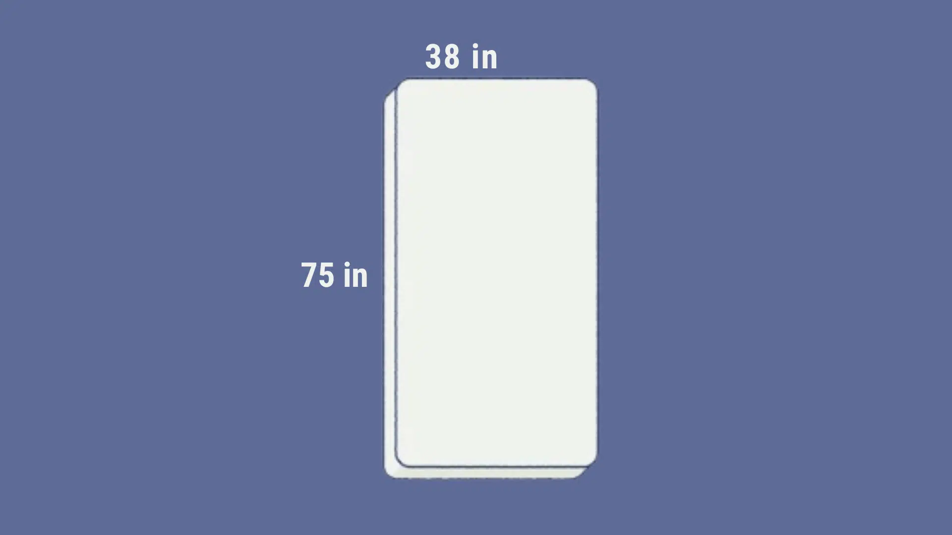  A twin mattress, measuring 75 inches long and 38 inches wide.