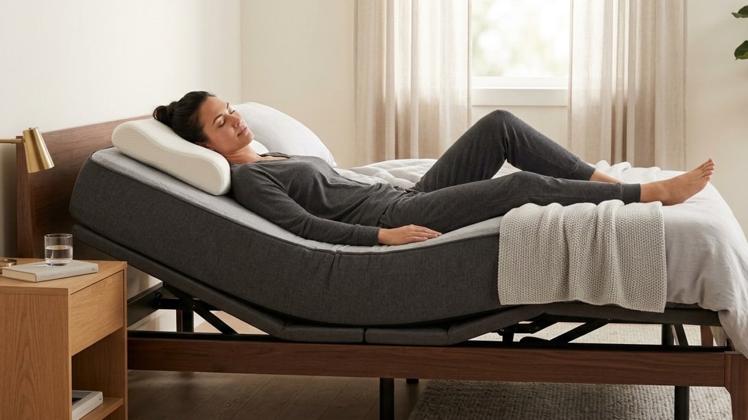 woman sleeping in zero gravity sleeping position