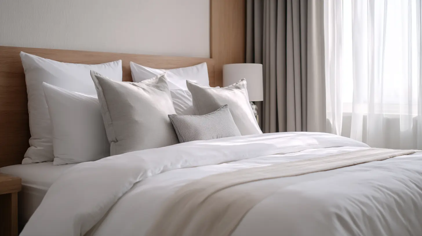 minimal hotel style queen bed pillow arrangement