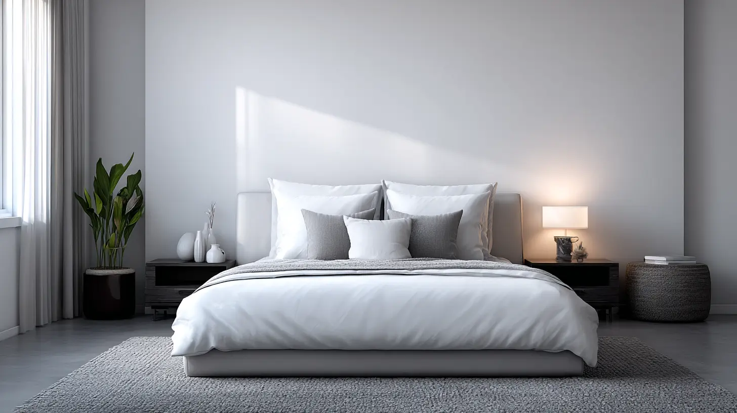modern simple queen bed pillow arrangement