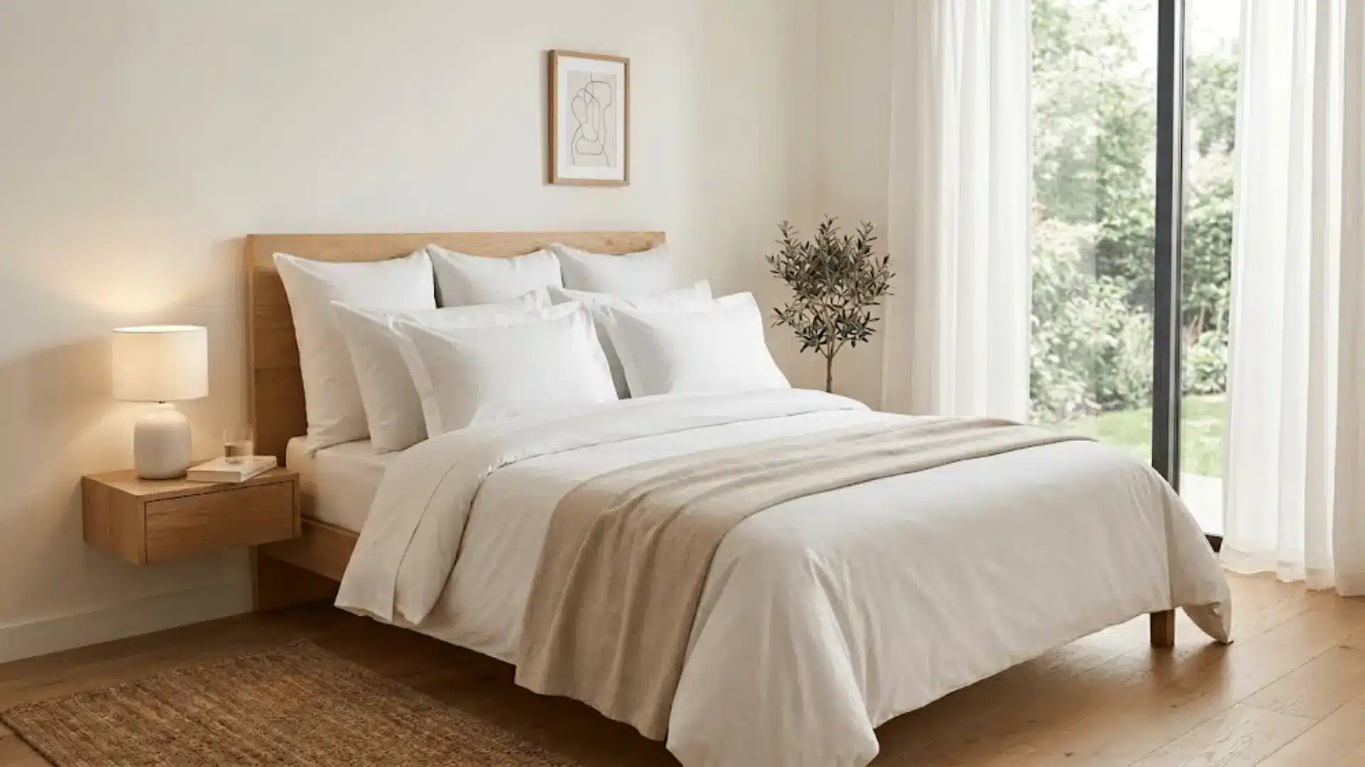 queen bed standard shams middle layer arrangement