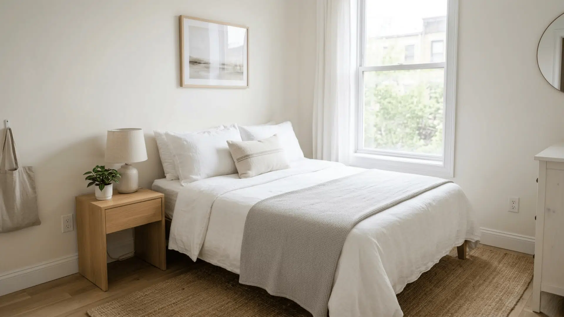 small bedroom queen bed pillow arrangement simple
