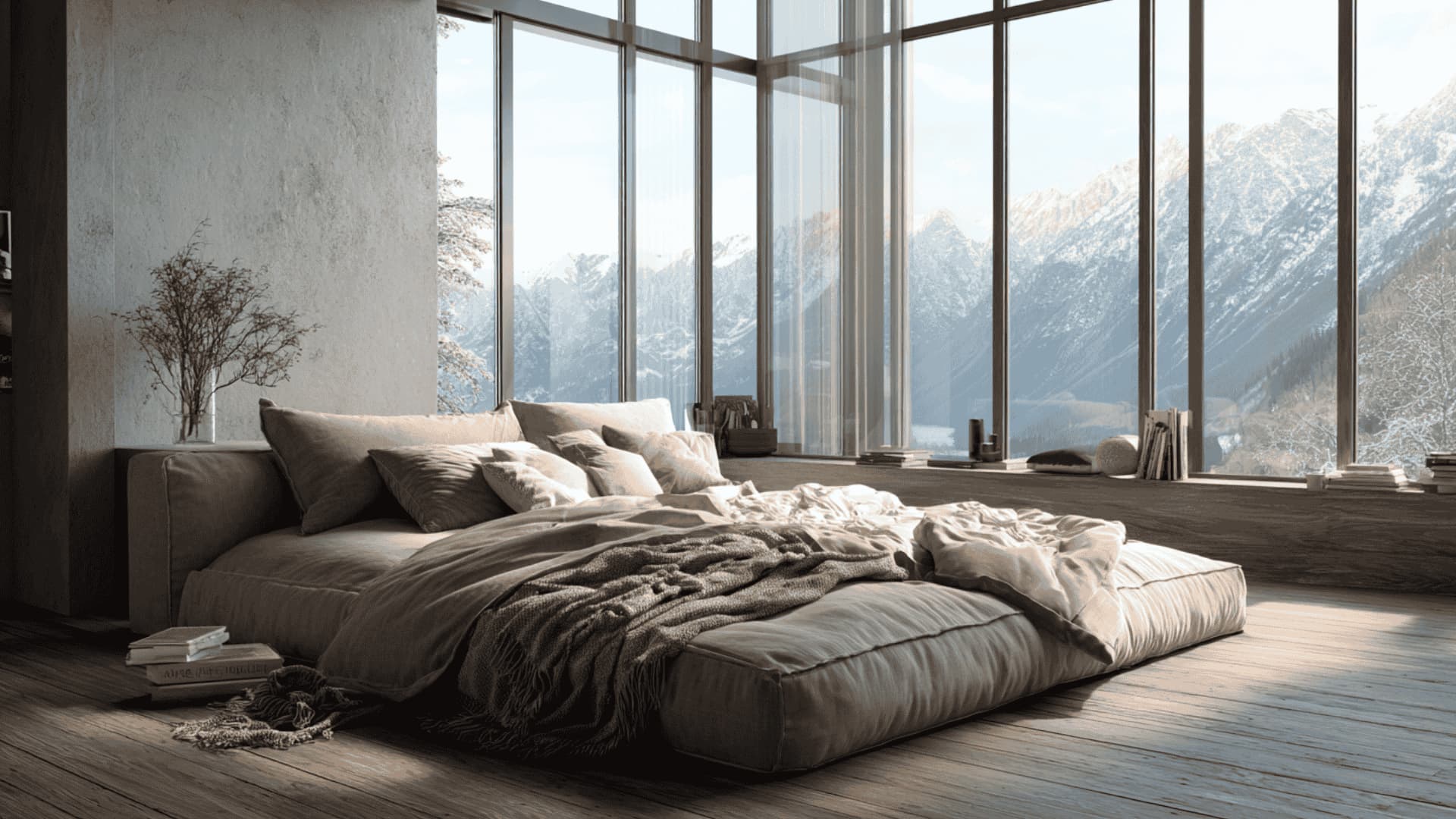 Alaskan king bed in large bedroom showing oversized layout and scale