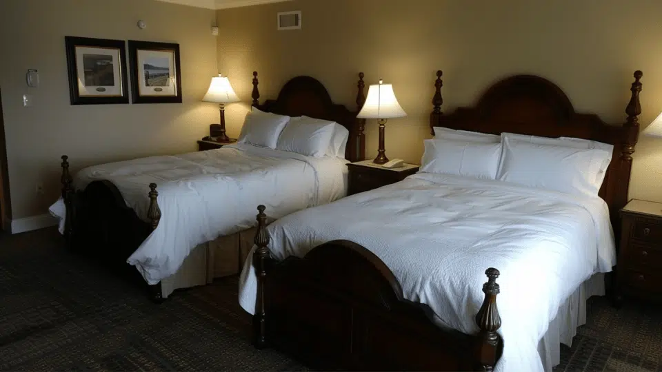 Bedroom layout showing space difference between full and queen size beds