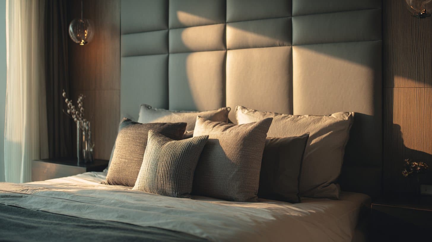 DIY upholstered headboard in modern bedroom
