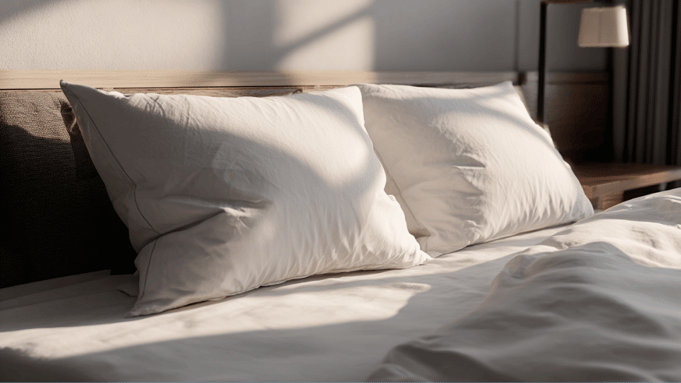 Full size bed with two standard pillows placed side by side showing proper fit and proportion