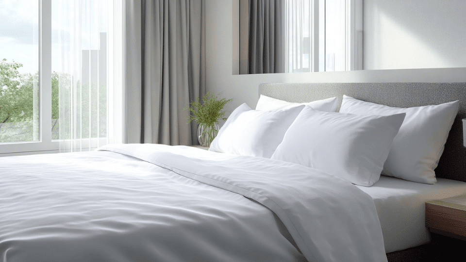 Hotel bed being made with two flat sheets covering a blanket, highlighting the layered bedding method for better hygiene and comfort