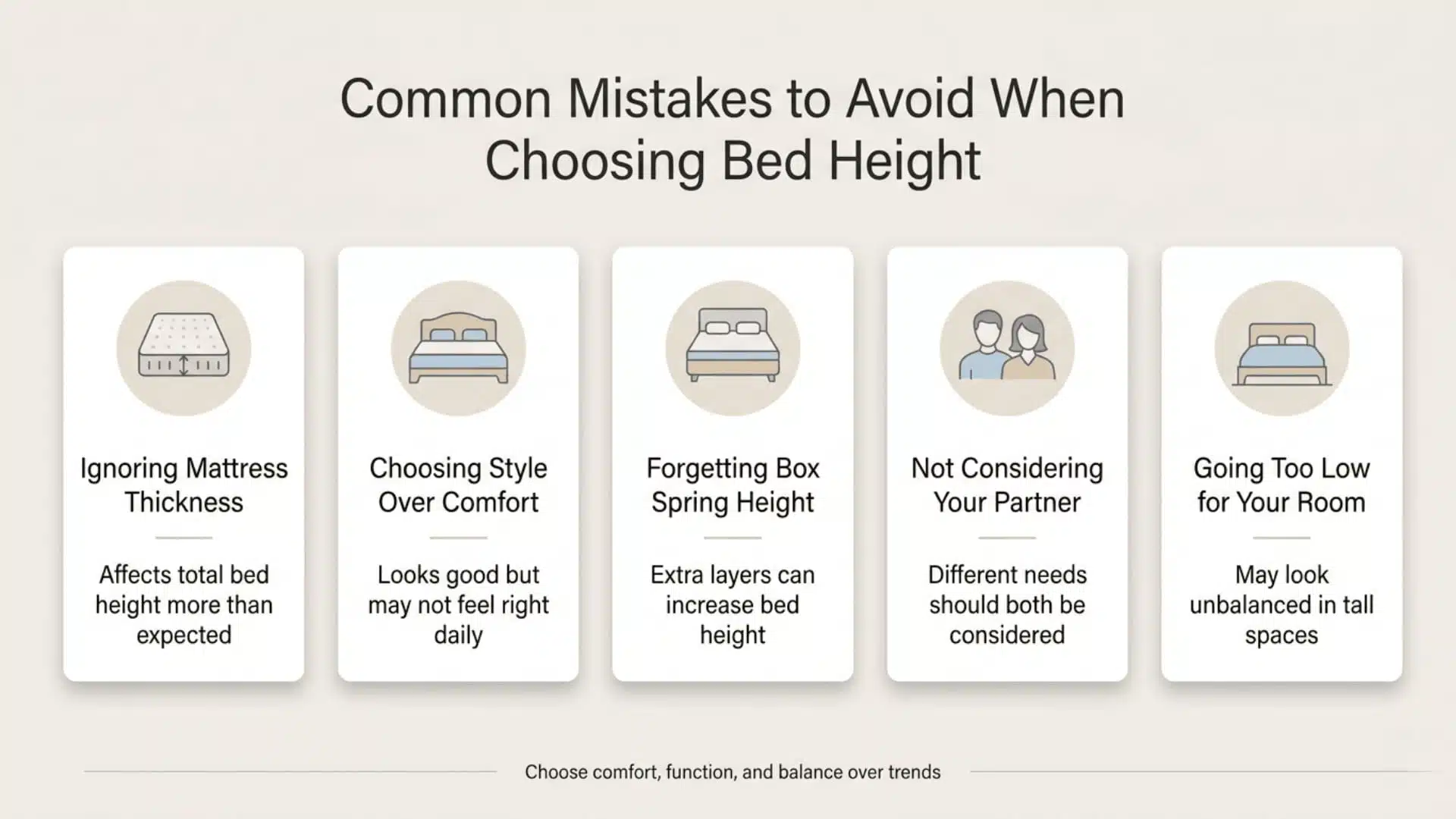 Infographic showing common mistakes to avoid when choosing the right bed height
