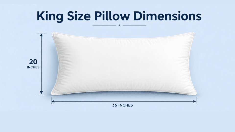 King size pillow dimensions infographic showing 20 x 36 inches