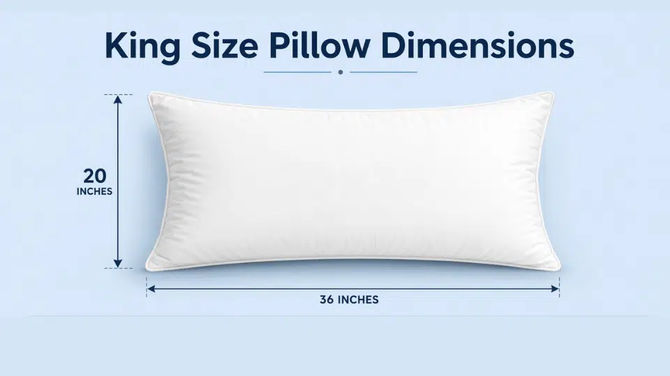 King size pillow dimensions infographic showing 20 x 36 inches