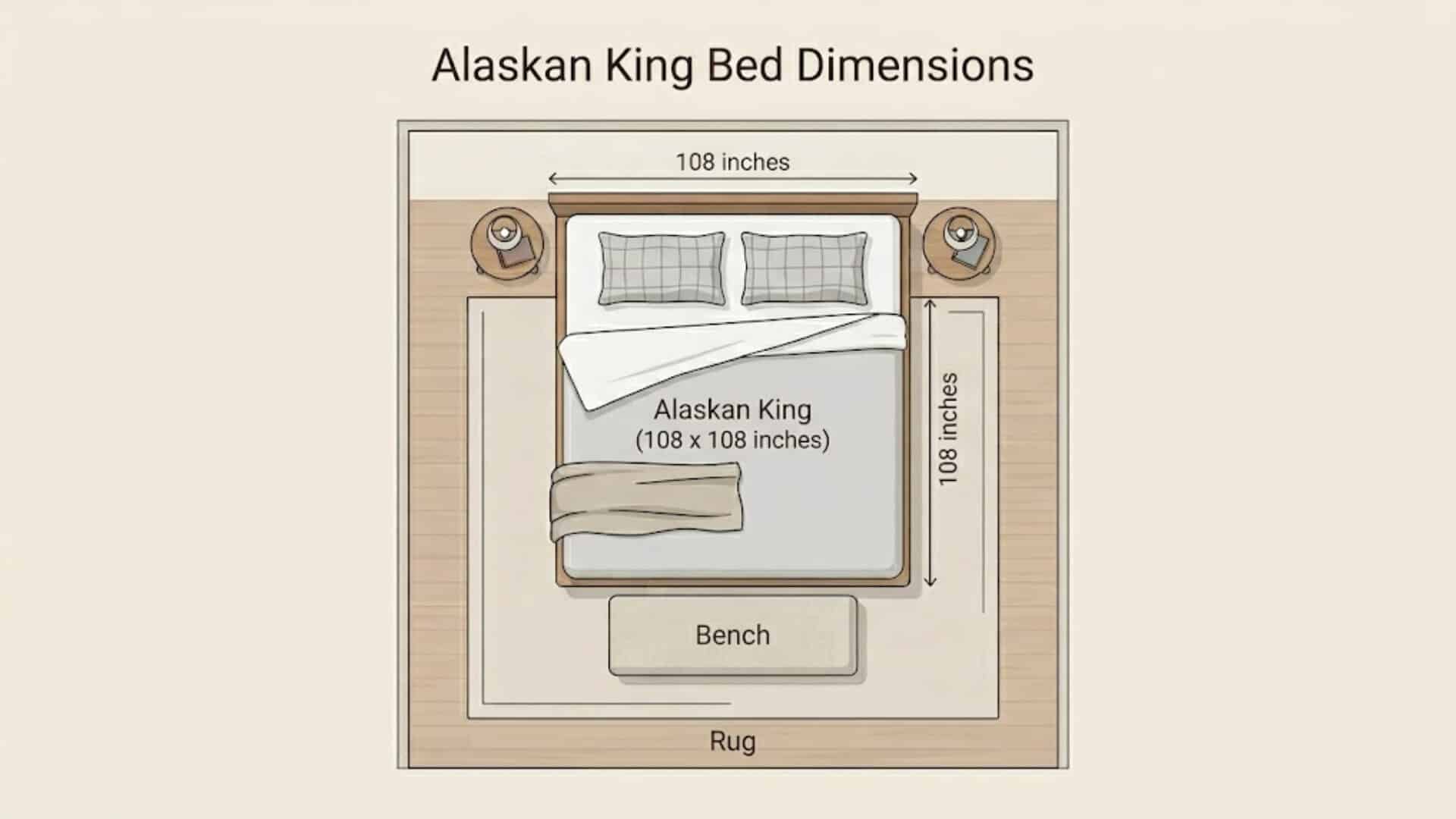 Top-down Alaskan King bed layout with 108-inch width and length labels. (1)
