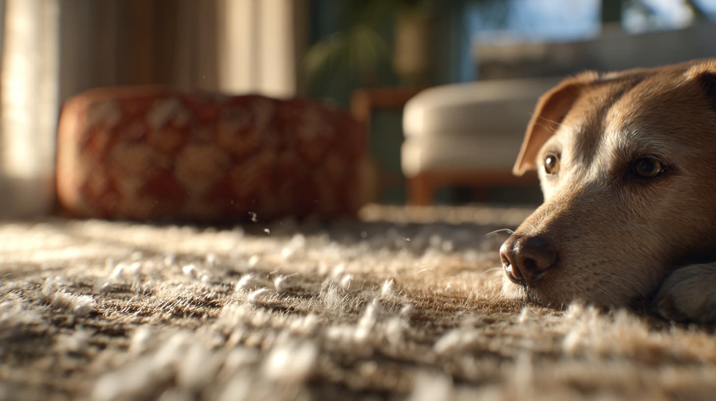 pet resting on carpet with visible flea eggs showing indoor conditions that support flea egg hatching