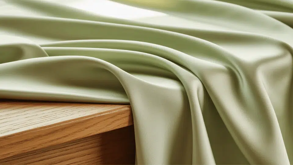 Close-up of soft Tencel lyocell fabric with smooth folds and natural texture in soft light