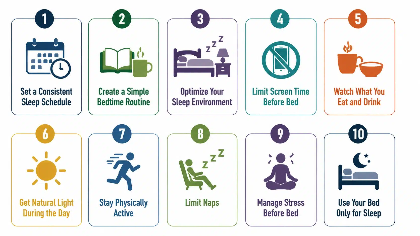Sleep hygiene checklist infographic showing ten healthy sleep habits