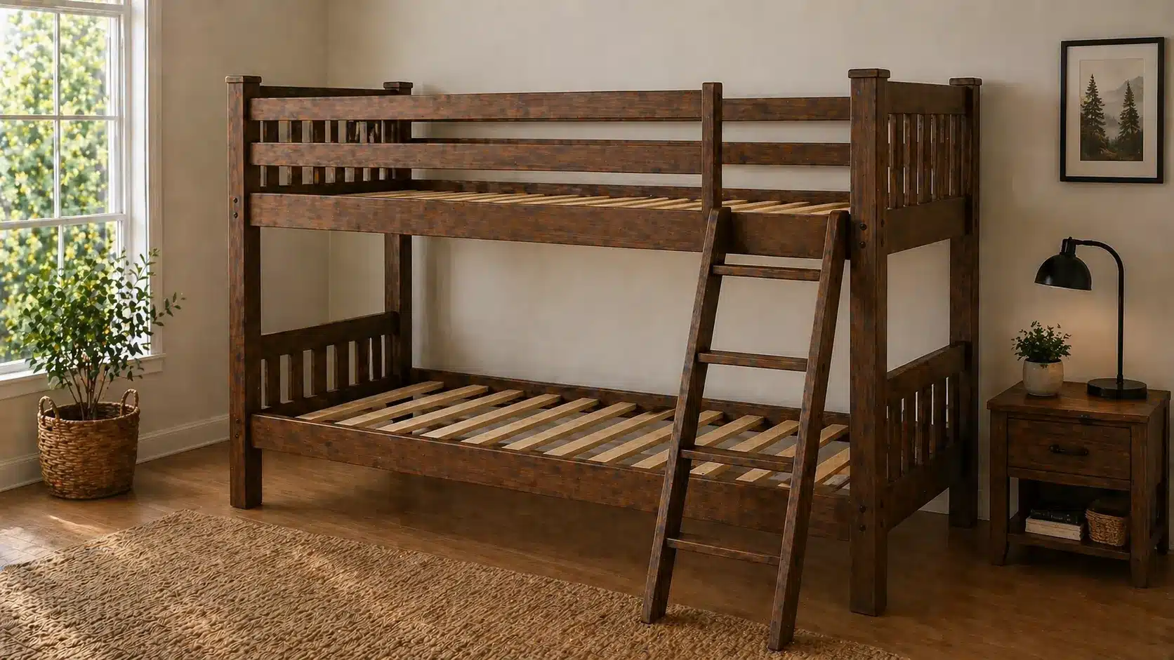 bunk bed frame with ladder and rails