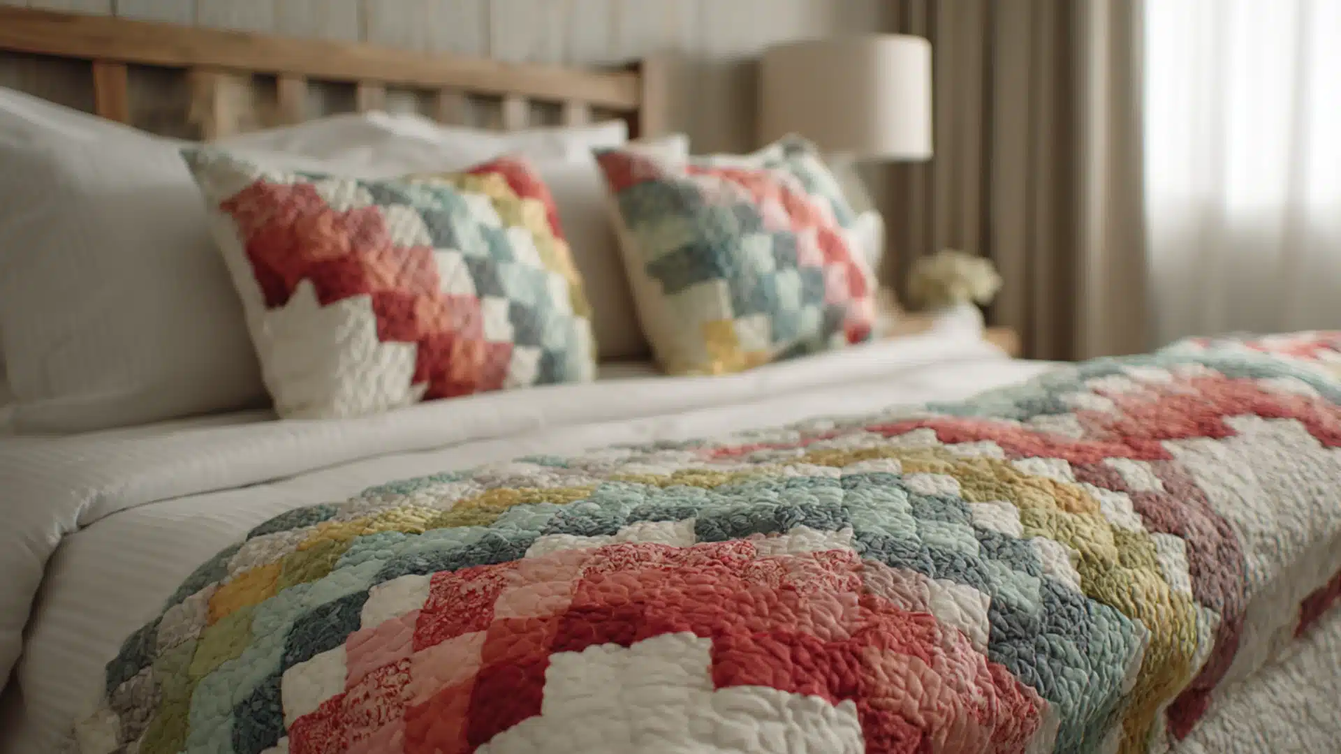 Double Irish Chain quilt with layered chain design shown on a neatly made bed