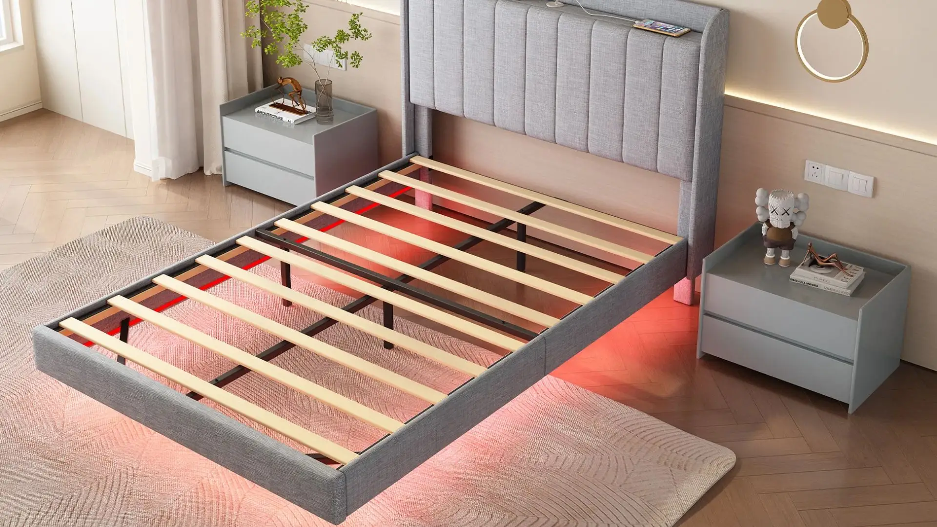 floating bed frame with hidden support