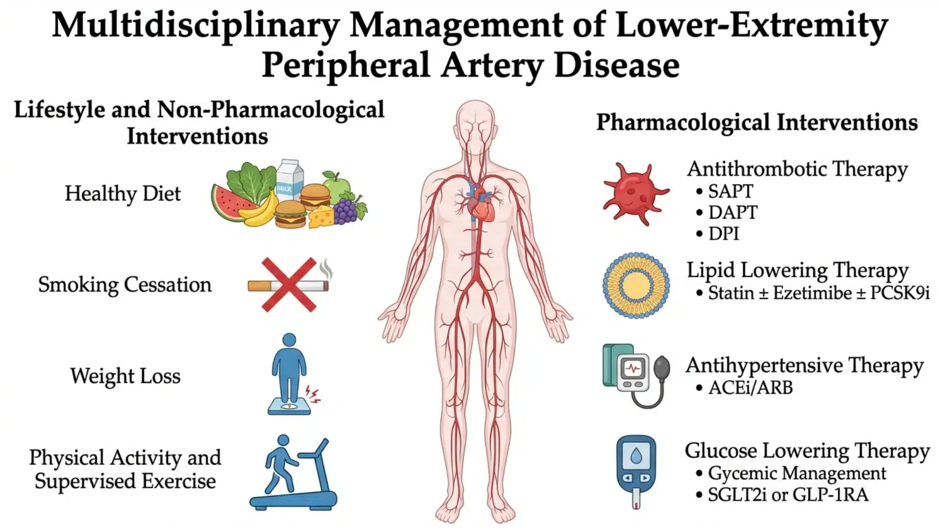 Infographic on lower-extremity peripheral artery disease management options plan