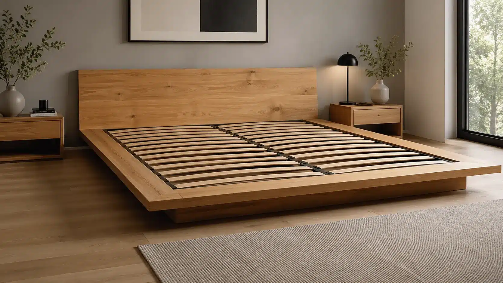 low platform bed frame with slatted base 1