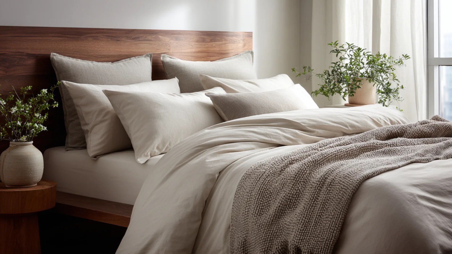 Modern bedroom with sheet showing comfort choices for sleepers.