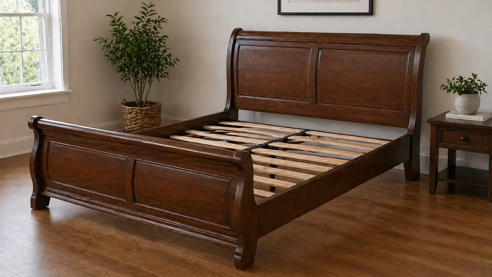 sleigh bed frame with curved design