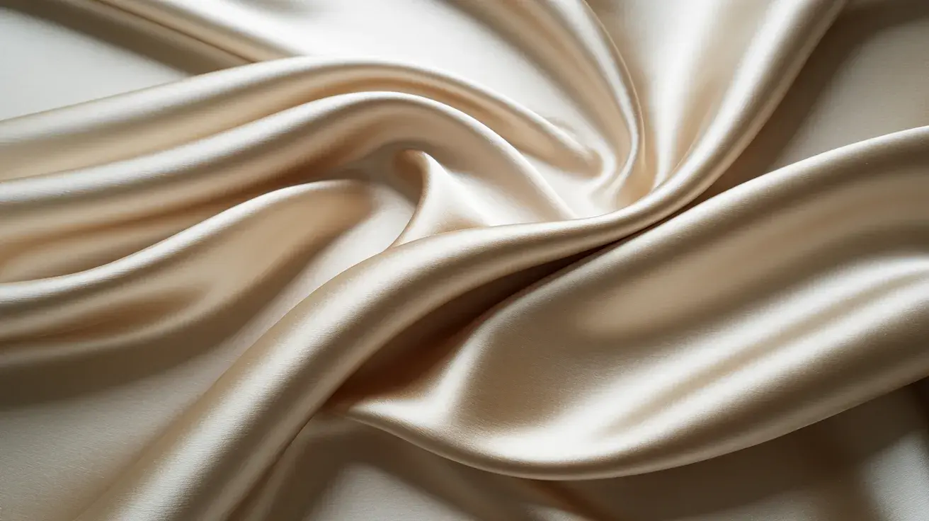 Soft champagne-colored satin fabric with smooth, flowing folds and a glossy sheen