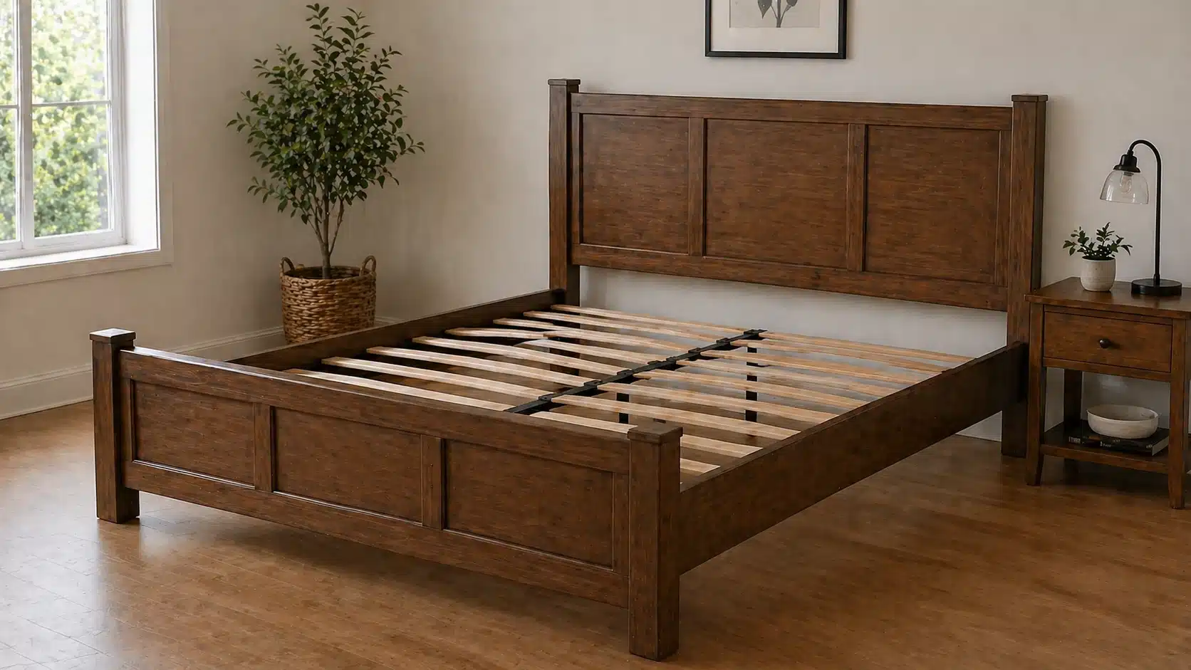 solid wooden bed frame structure