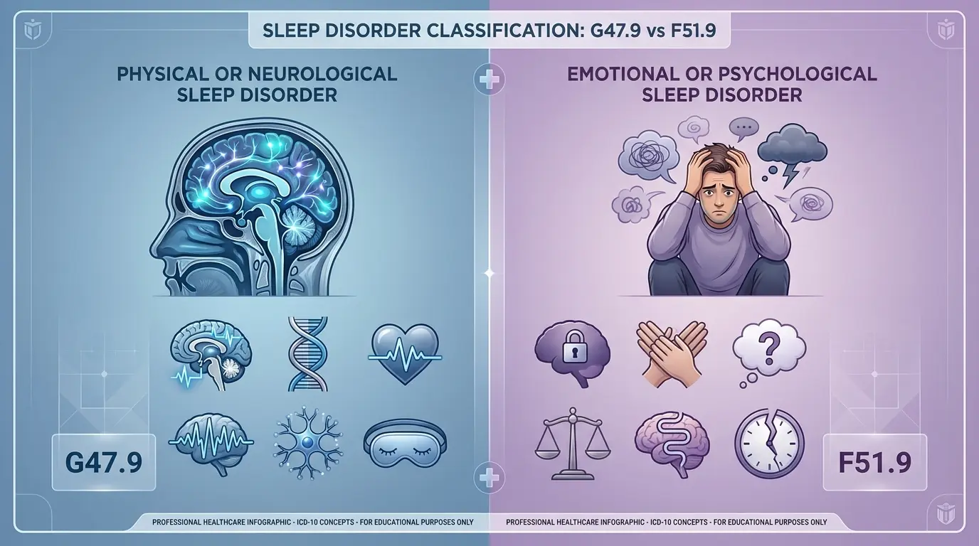 Split-screen illustration comparing physical and psychological sleep disorders
