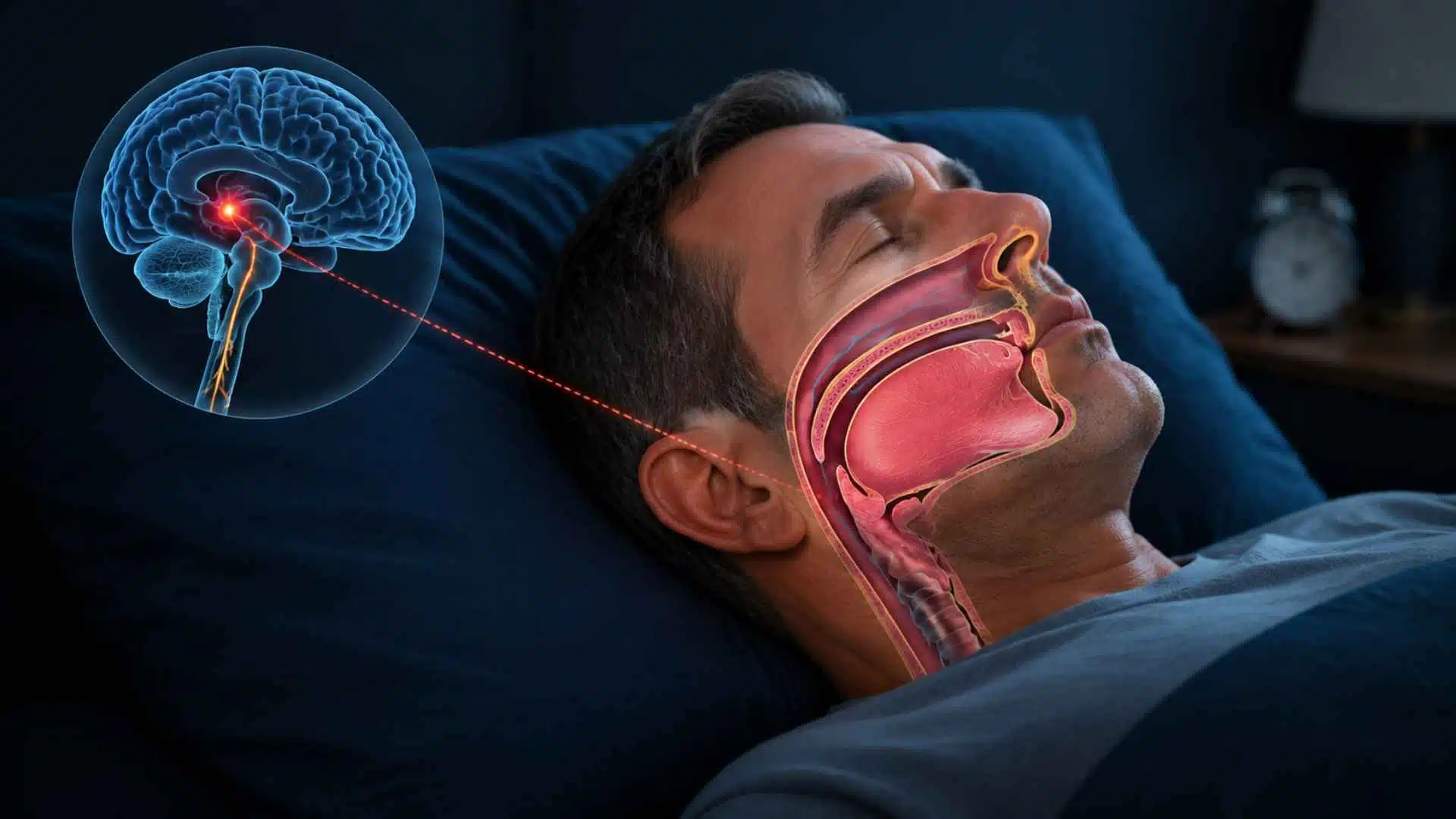 Brain signal failure affecting breathing during sleep apnea