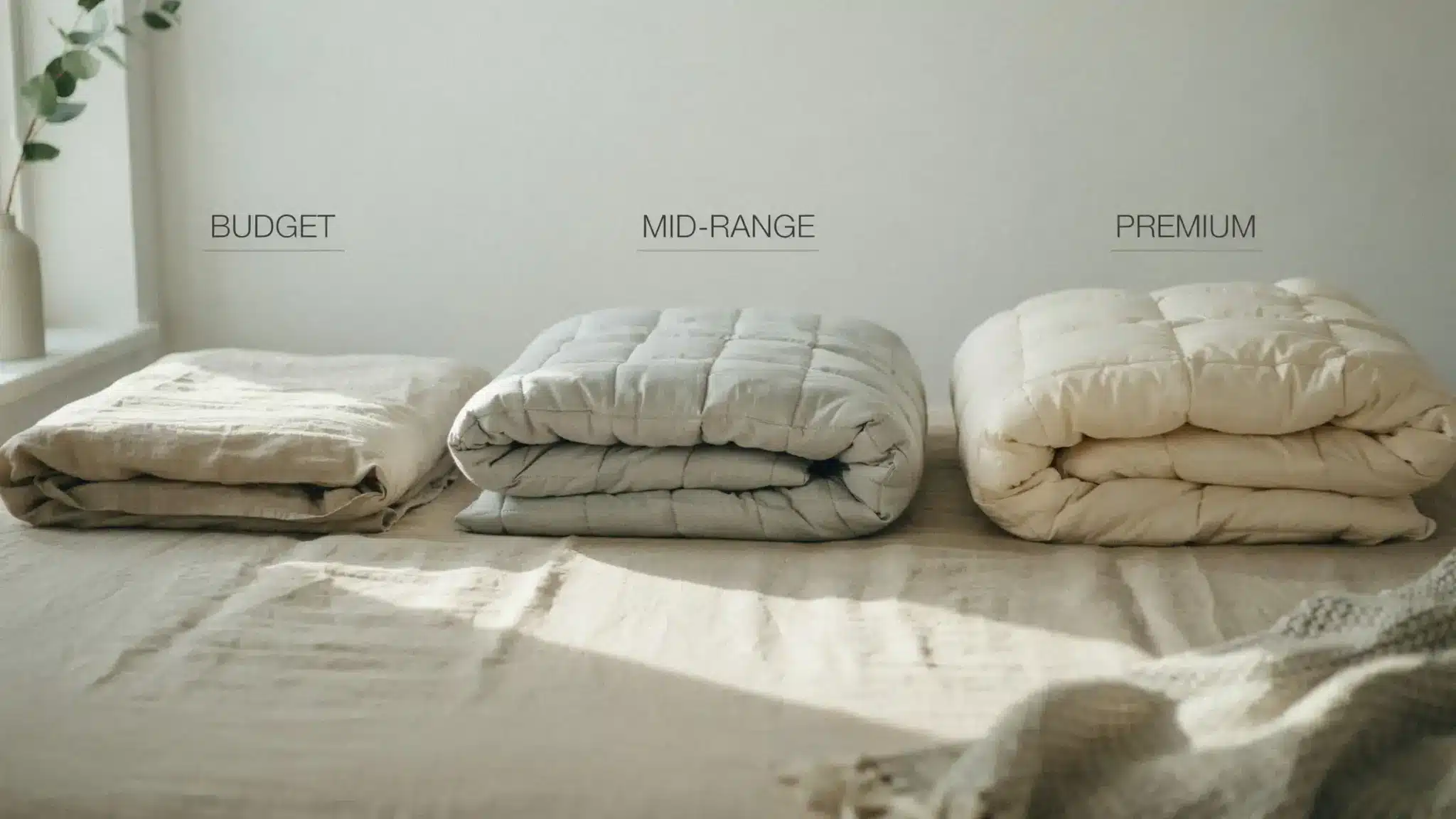 Duvet inserts showing budget to premium thickness differences
