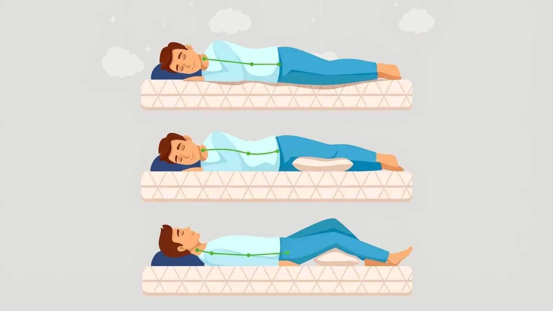 Graphic of side and back sleep positions with pillows for proper body alignment