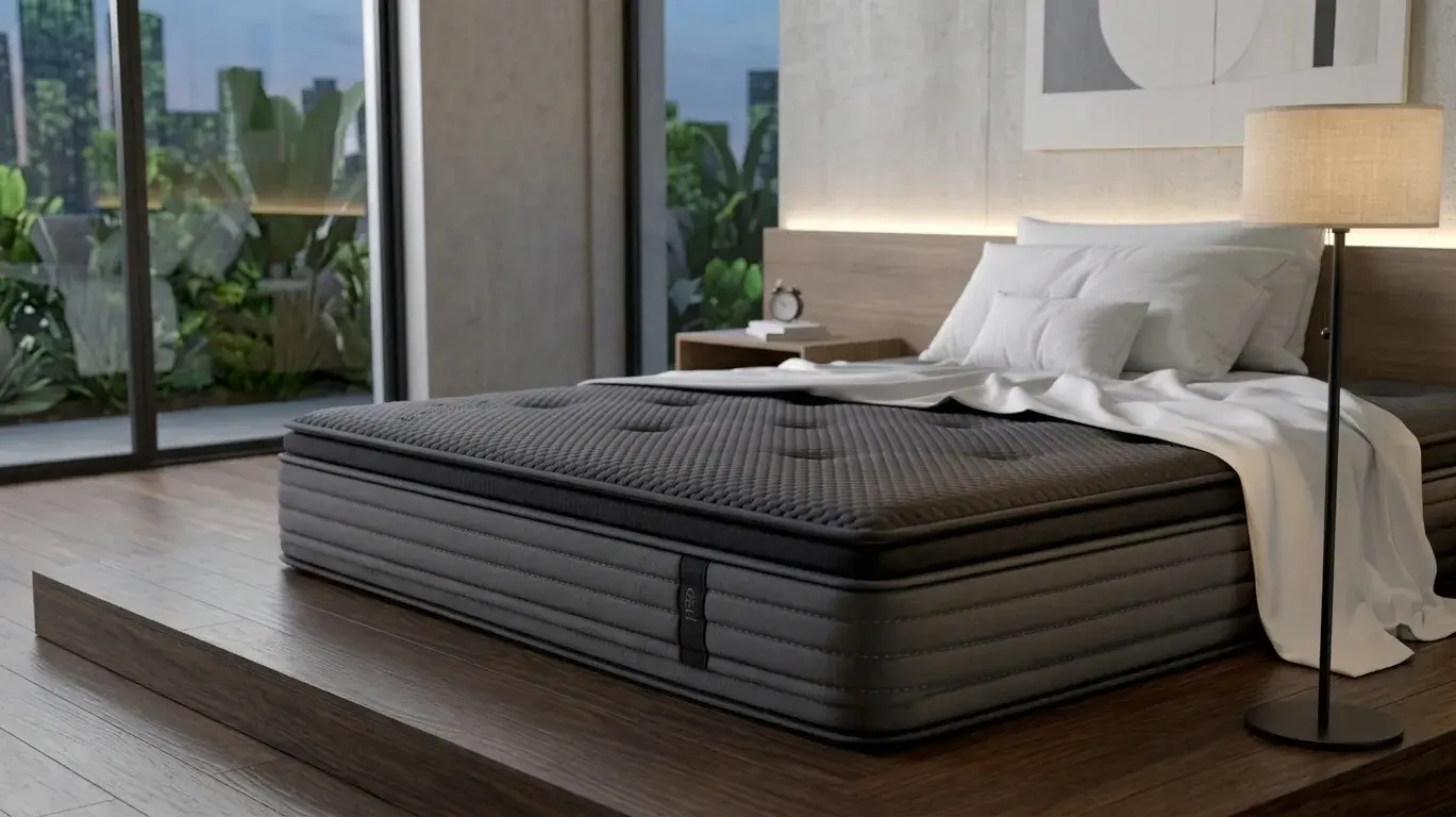 Leesa Sapira Chill Hybrid mattress on floor with quilted top and minimal bedroom decor.