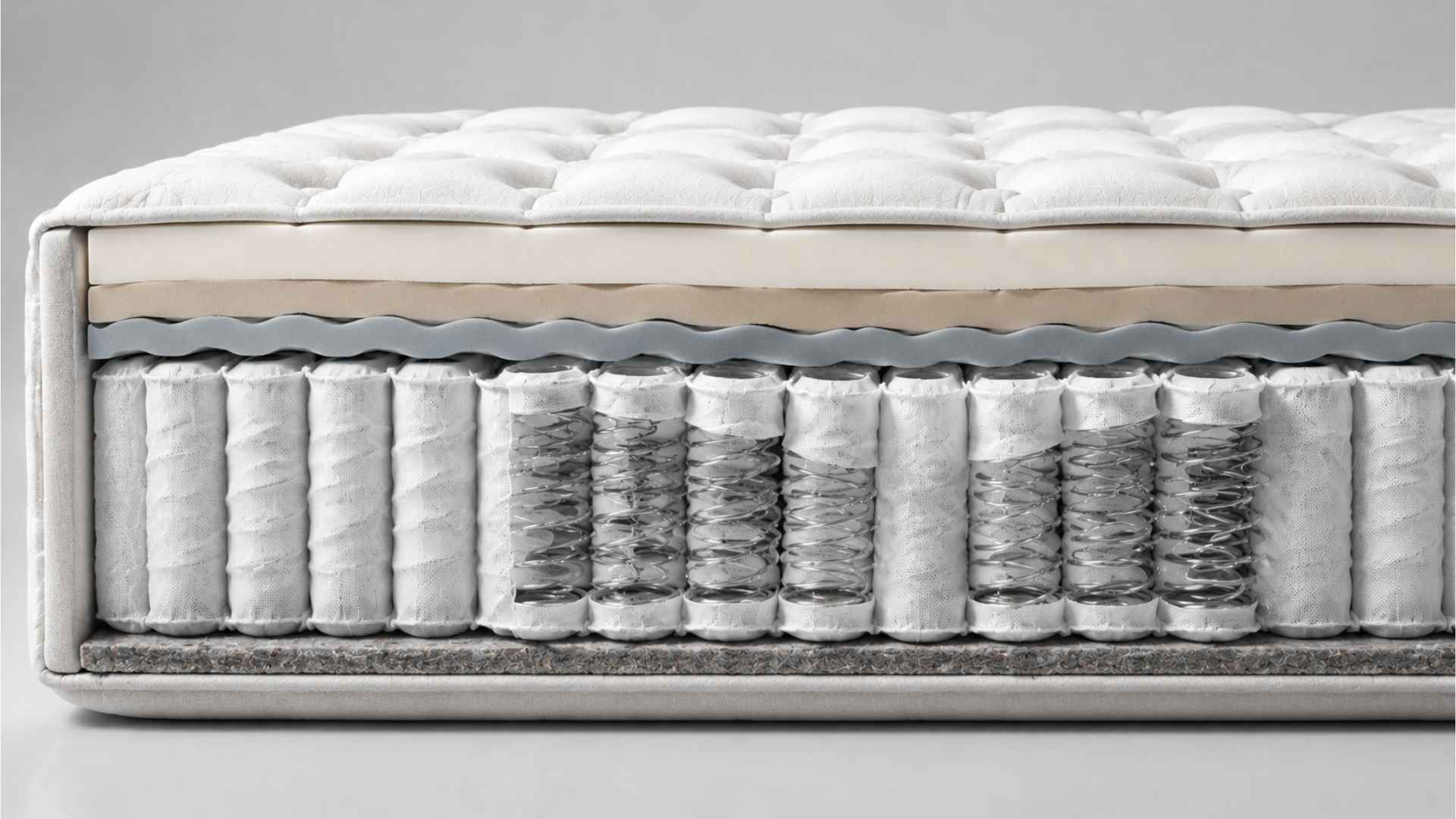 Cutaway mattress showing pocketed individually wrapped coils
