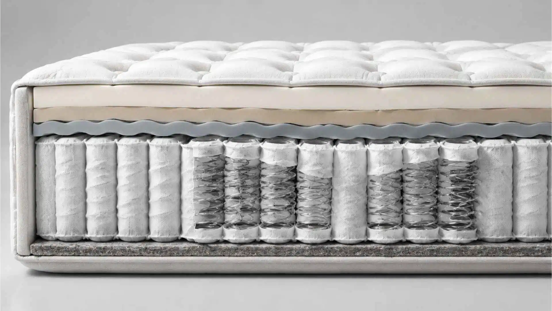 Cutaway mattress showing pocketed individually wrapped coils