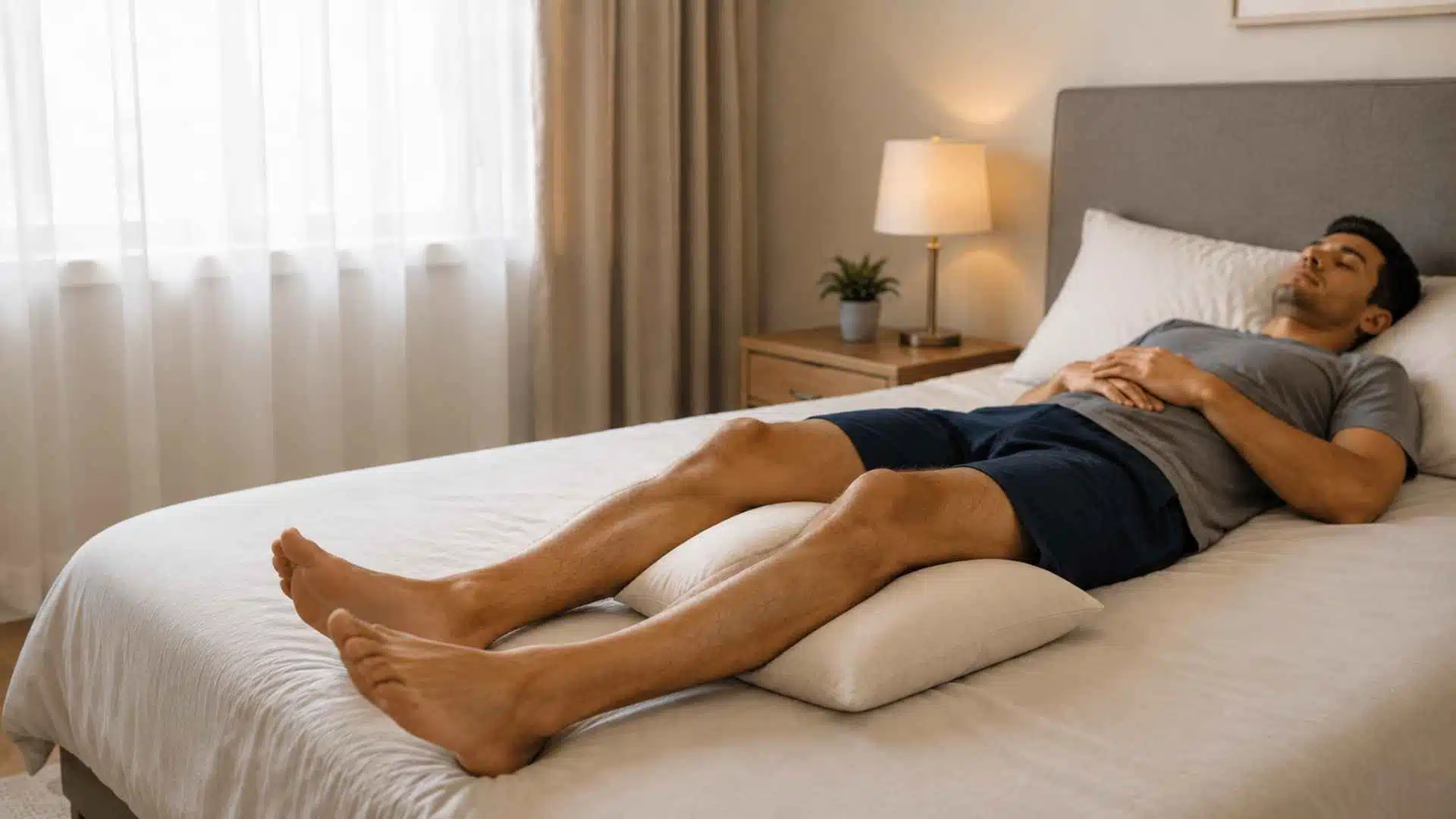 Back sleeping with knee pillow support
