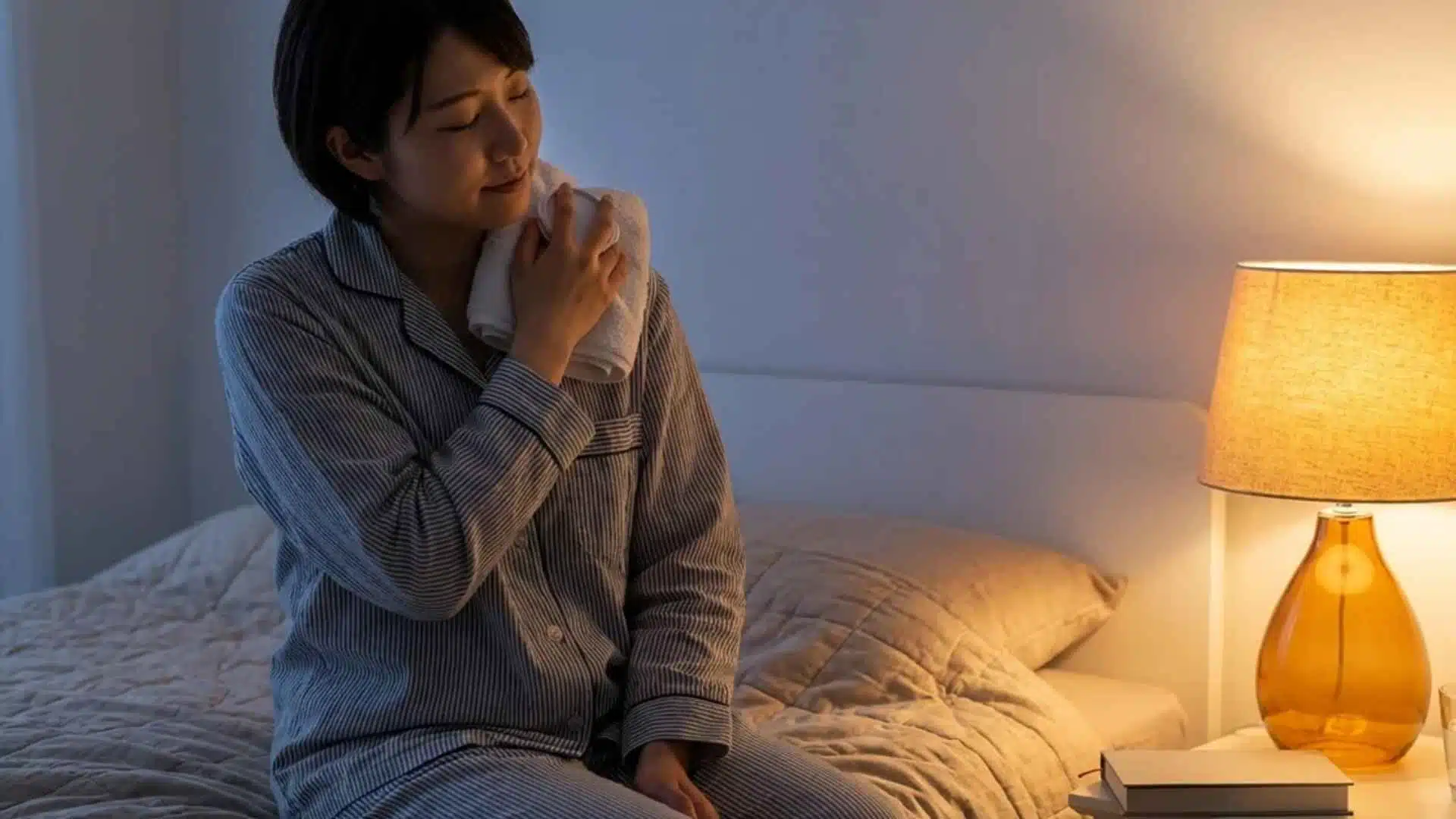 person applying ice pack to shoulder before bed to reduce calcific tendonitis pain