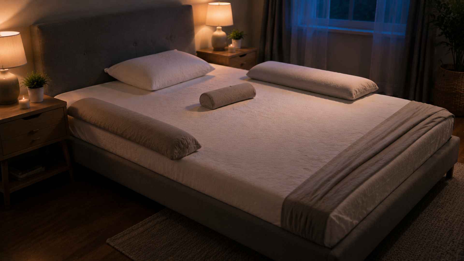 Pillows placed to prevent rolling during sleep